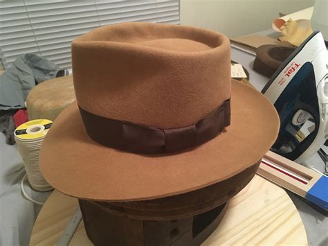 Fedora lounge - Here's my only Resistol - 2 7/8" slightly curled (just a touch) brim. It had one of the 1940's-style thin ribbons, which I removed. I'm probably going to put this brown 1940's Knox ribbon on it, but haven't sewn it on yet - might go with black. It is a very soft finish - not like any other hat I've 'felt'.